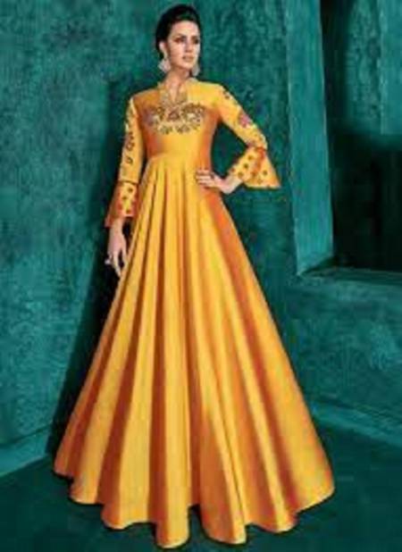 Yellow Colour Rozi Vol 1 Vardan New latest Designer Festive Wear Triva Silk Gown Collection 51018